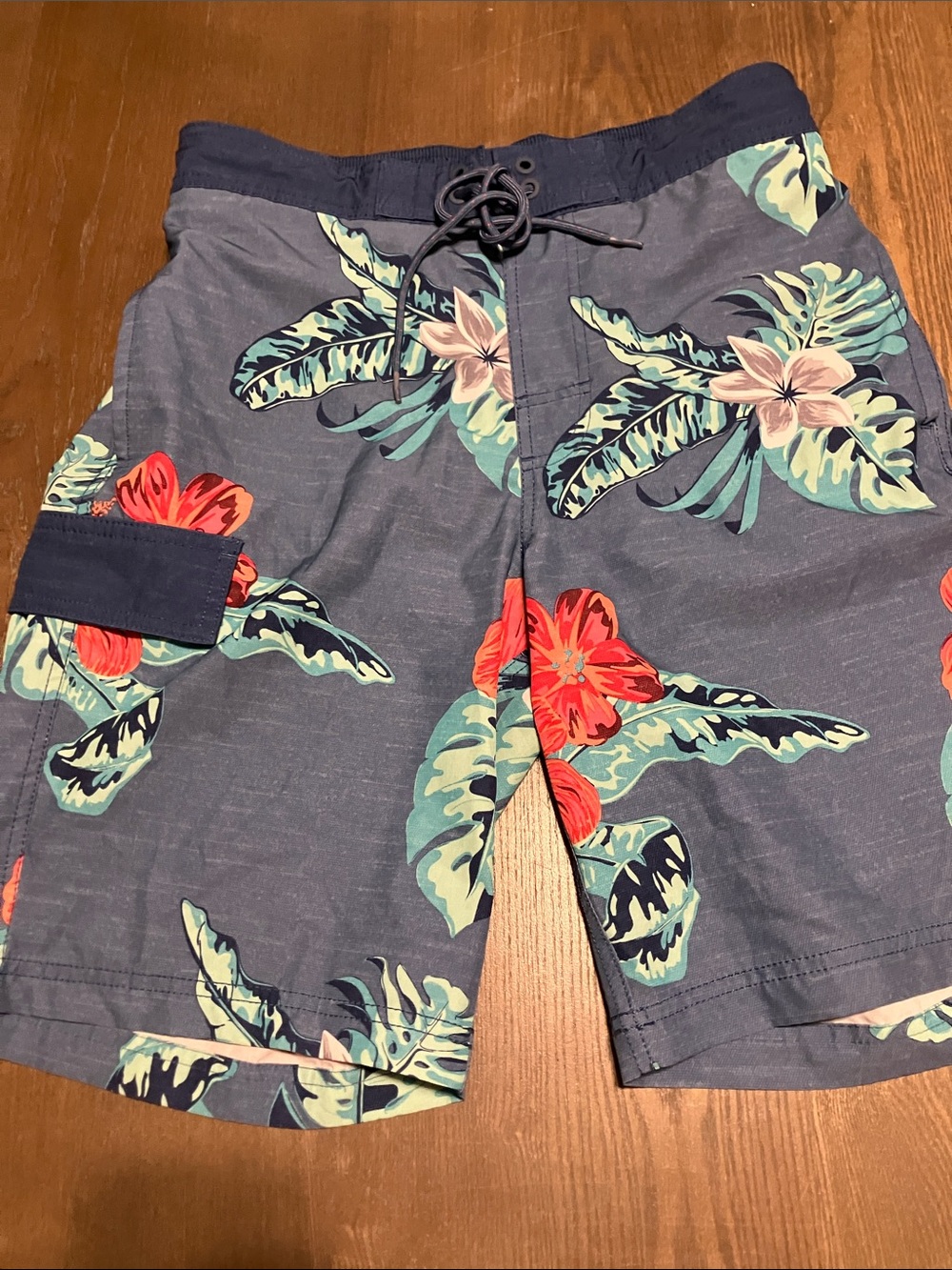 George Navy Floral Swim Trunks with Red Accents